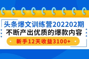 （4167期）头条爆文训练营202202期，不断产出优质的爆款内容，新手12天收益3100+