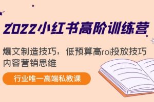 （4119期）2022小红书高阶训练营：爆文制造技巧，低预算高roi投放技巧，内容营销思维