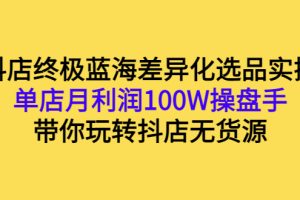 （2834期）抖店终极蓝海差异化选品实操：单店月利润100W操盘手，带你玩转抖店无货源