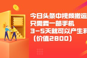 （3562期）今日头条中视频搬运项目，只需要一部手机3-5天就可以产生利润