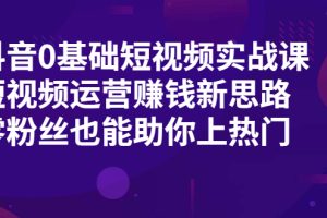 （1985期）抖音0基础短视频实战课，短视频运营赚钱新思路，零粉丝也能助你上热门