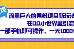 （6845期）流量巨大的男粉项目新玩法，在QQ小世界里引流 一部手机即可操作，一天1000+