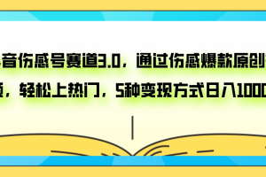 （7841期）抖音伤感号赛道3.0，通过伤感爆款原创视频，轻松上热门，5种变现日入1000+