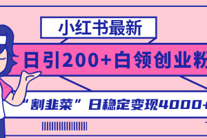 （8052期）小红书最新日引200+创业粉”割韭菜“日稳定变现4000+实操教程！