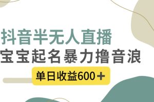 （8192期）抖音半无人直播，宝宝起名，暴力撸音浪，单日收益600+