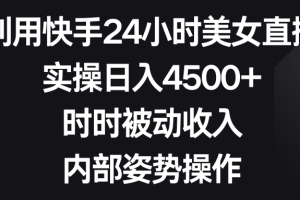 （8865期）利用快手24小时美女直播，实操日入4500+，时时被动收入，内部姿势操作