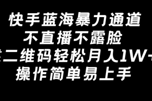 （8961期）快手蓝海暴力通道，不直播不露脸，靠二维码轻松月入1W+，操作简单易上手