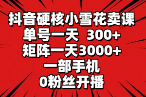 （9551期）抖音硬核小雪花卖课，单号一天300+，矩阵一天3000+，一部手机0粉丝开播