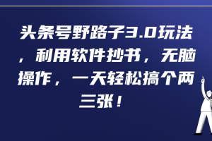 （9554期）头条号野路子3.0玩法，利用软件抄书，无脑操作，一天轻松搞个两三张！