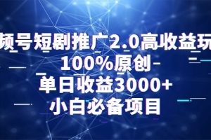 （9236期）视频号短剧推广2.0高收益玩法，100%原创，单日收益3000+，小白必备项目