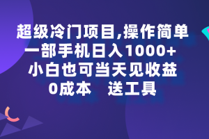 （9291期）超级冷门项目,操作简单，一部手机轻松日入1000+，小白也可当天看见收益