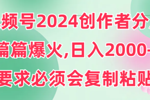 （9292期）视频号2024创作者分成，片片爆火，要求必须会复制粘贴，日入2000+