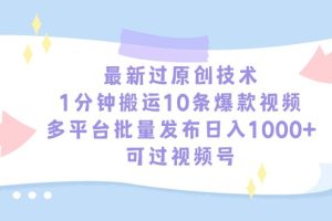 （9157期）最新过原创技术，1分钟搬运10条爆款视频，多平台批量发布日入1000+，可…