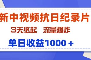 （9579期）最新中视频抗日纪录片，3天必起，流量爆炸，单日收益1000＋