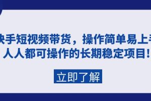 （9563期）快手短视频带货，操作简单易上手，人人都可操作的长期稳定项目!