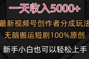 （9599期）一天收入5000+，视频号创作者分成计划，最新100%原创玩法，小白也可以轻…