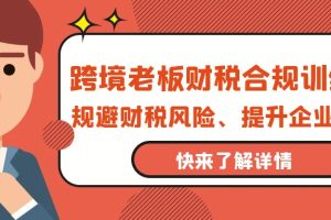 （9838期）跨境老板-财税合规训练营，规避财税风险、提升企业利润