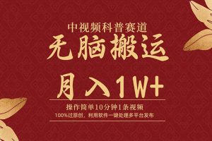 （9846期）中视频科普赛道，10分钟1条视频，条条爆款，100%过原创，无脑搬运月入1W+