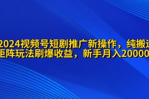 （9916期）2024视频号短剧推广新操作 纯搬运+矩阵连爆打法刷爆流量分成 小白月入20000