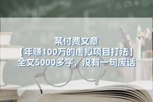 （11234期）某付费文【年赚100万的虚拟项目打法】全文5000多字，没有一句废话